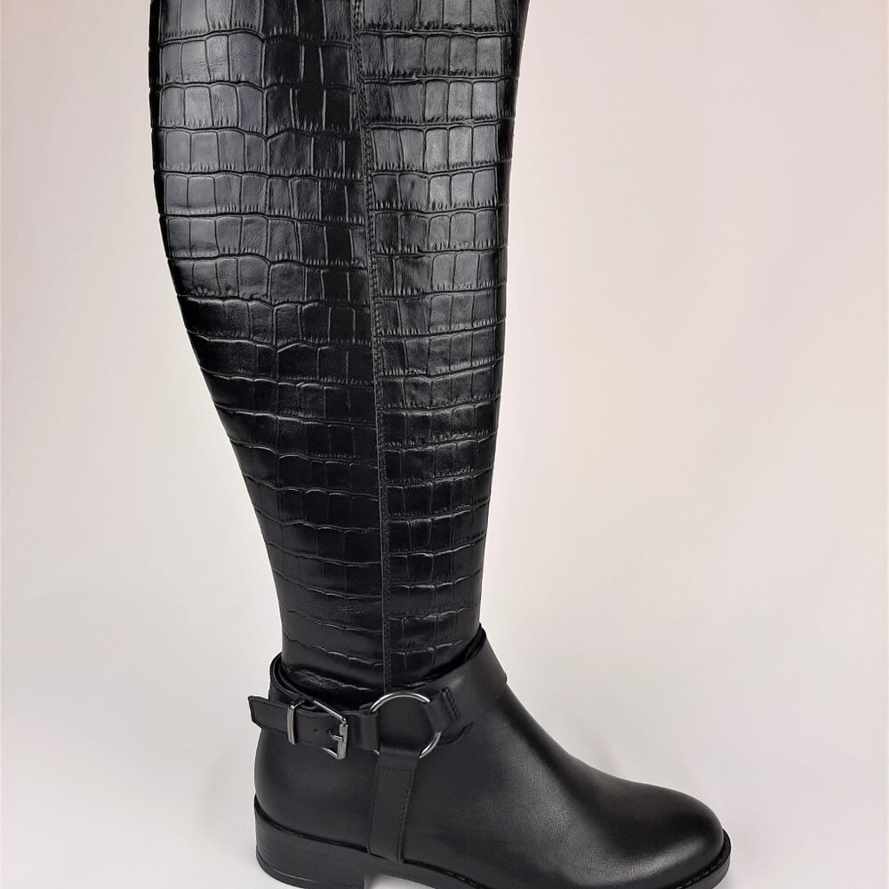 Black Cowboy Leather Buckle up Boots